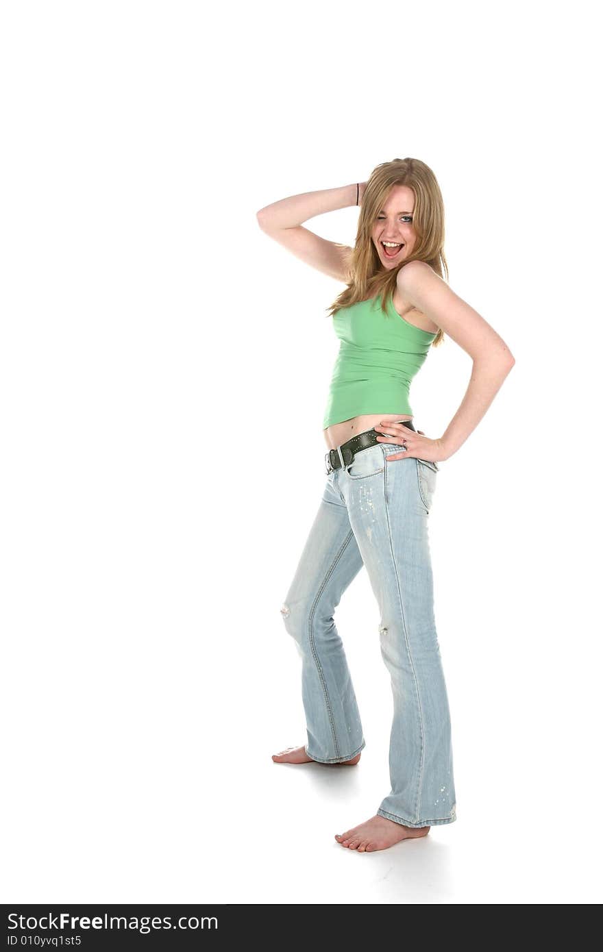 young woman in faded denim. young woman in faded denim