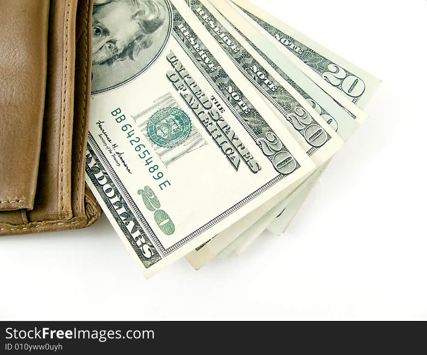 American dollars with wallet on the white background. American dollars with wallet on the white background