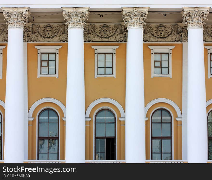 Facade of Alexandrine theater with columns. Saint-petersburg, Russia