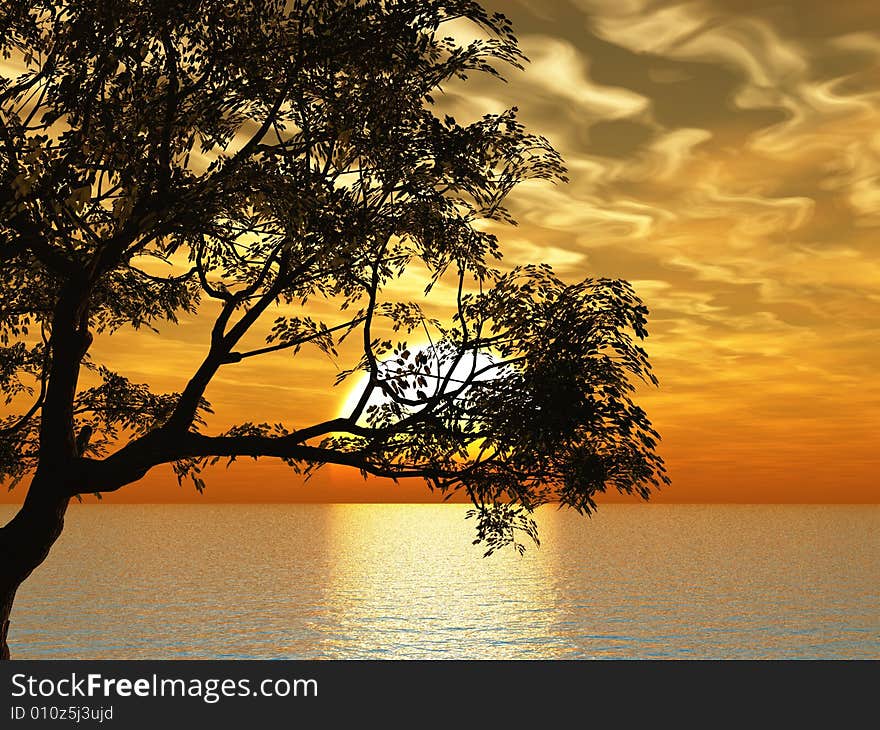 Old tree at a ocean beach - digital artwork.