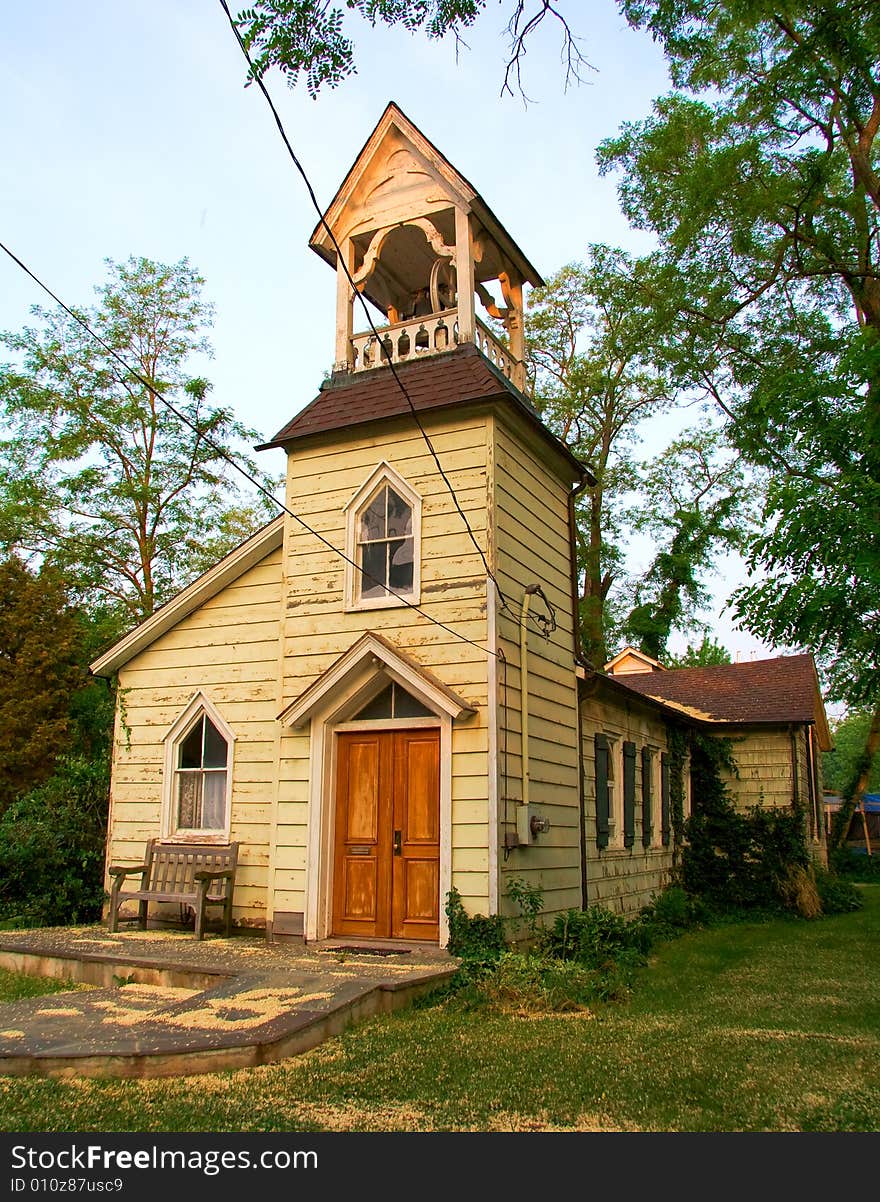 View of historic old wooden church and meeting place. View of historic old wooden church and meeting place.