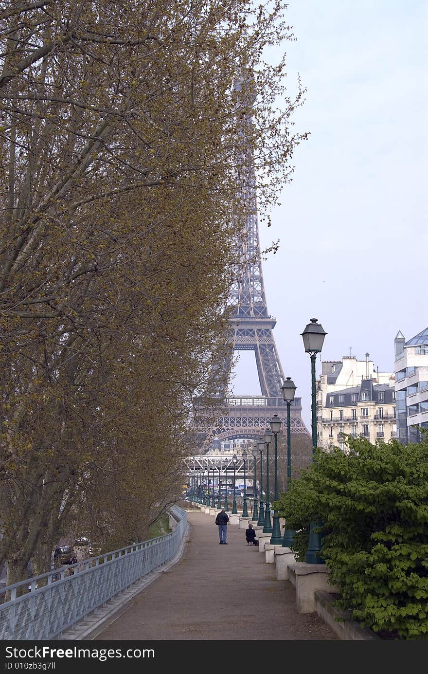 Perspective of Eiffel tower, the famous landmark of Paris, France.