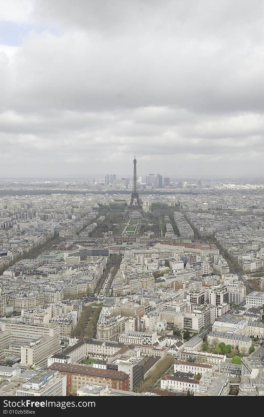 Perspective of Eiffel tower, the famous landmark of Paris, France.