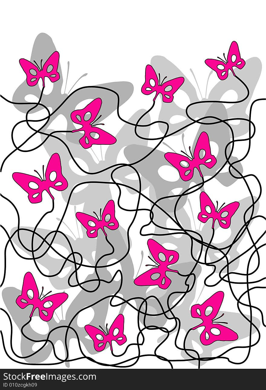Pink flying butterflies  with shadows