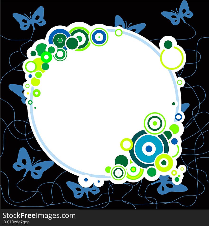 Frame, blue butterflies and circles