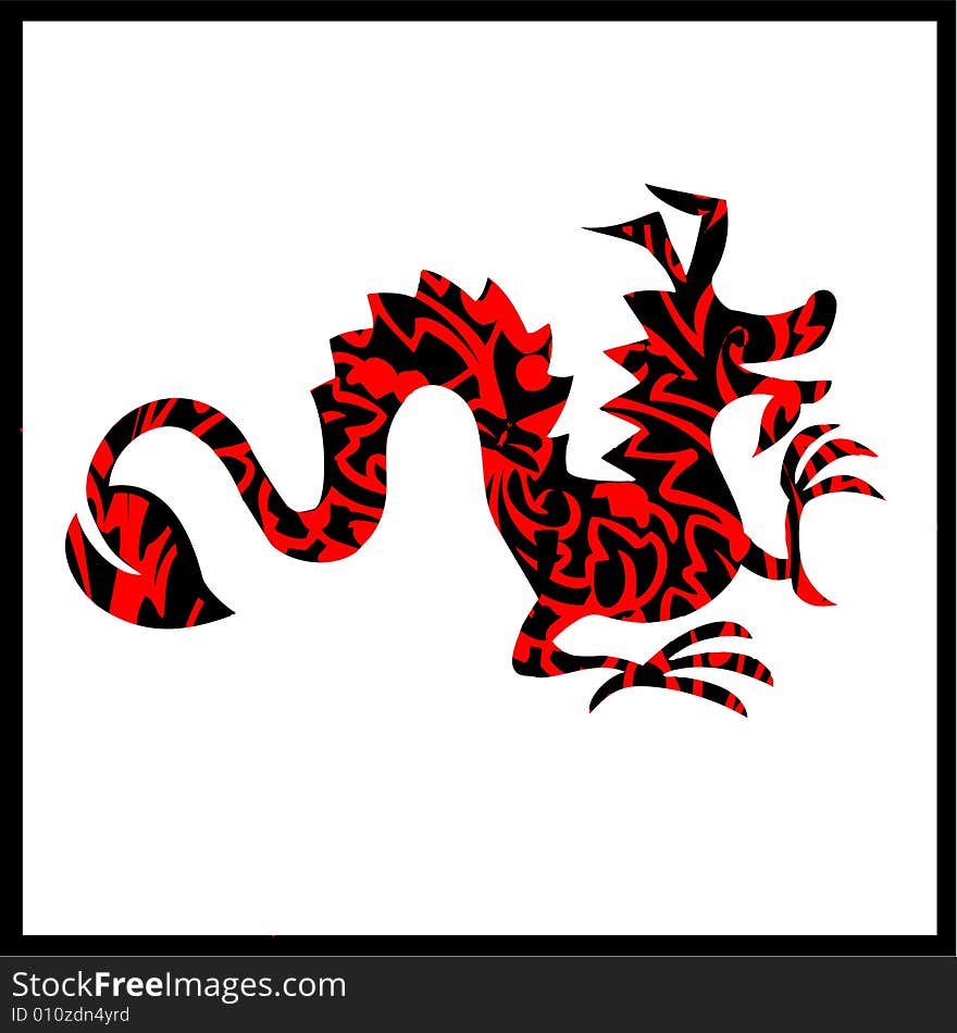 Black and red dragon in black frame