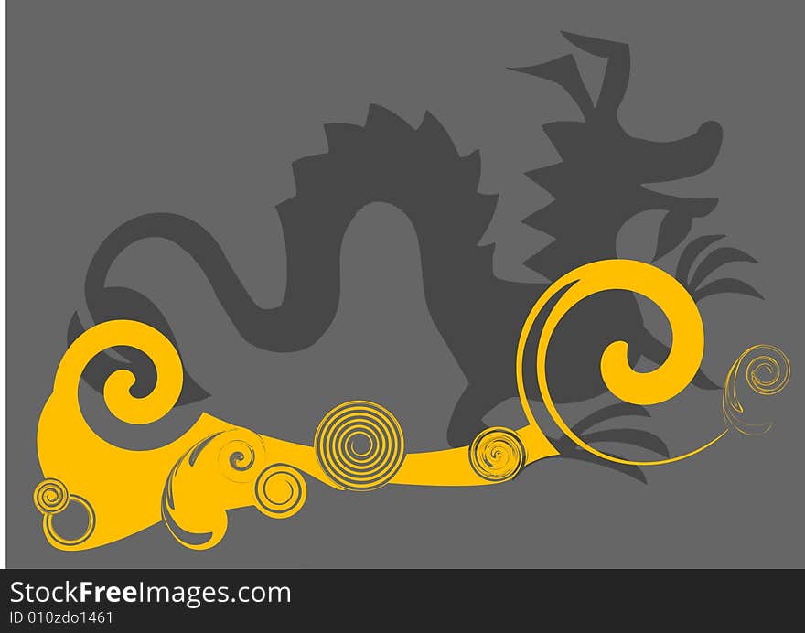 Flying dragon on yellow wave