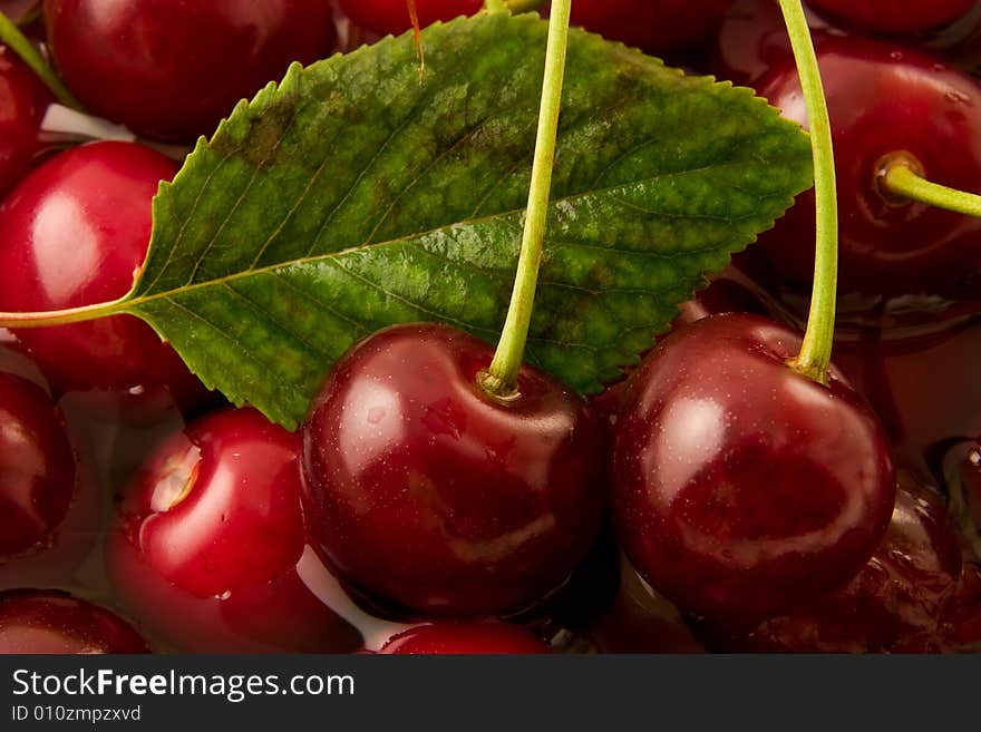 Sweet cherries and drops of water. Sweet cherries and drops of water