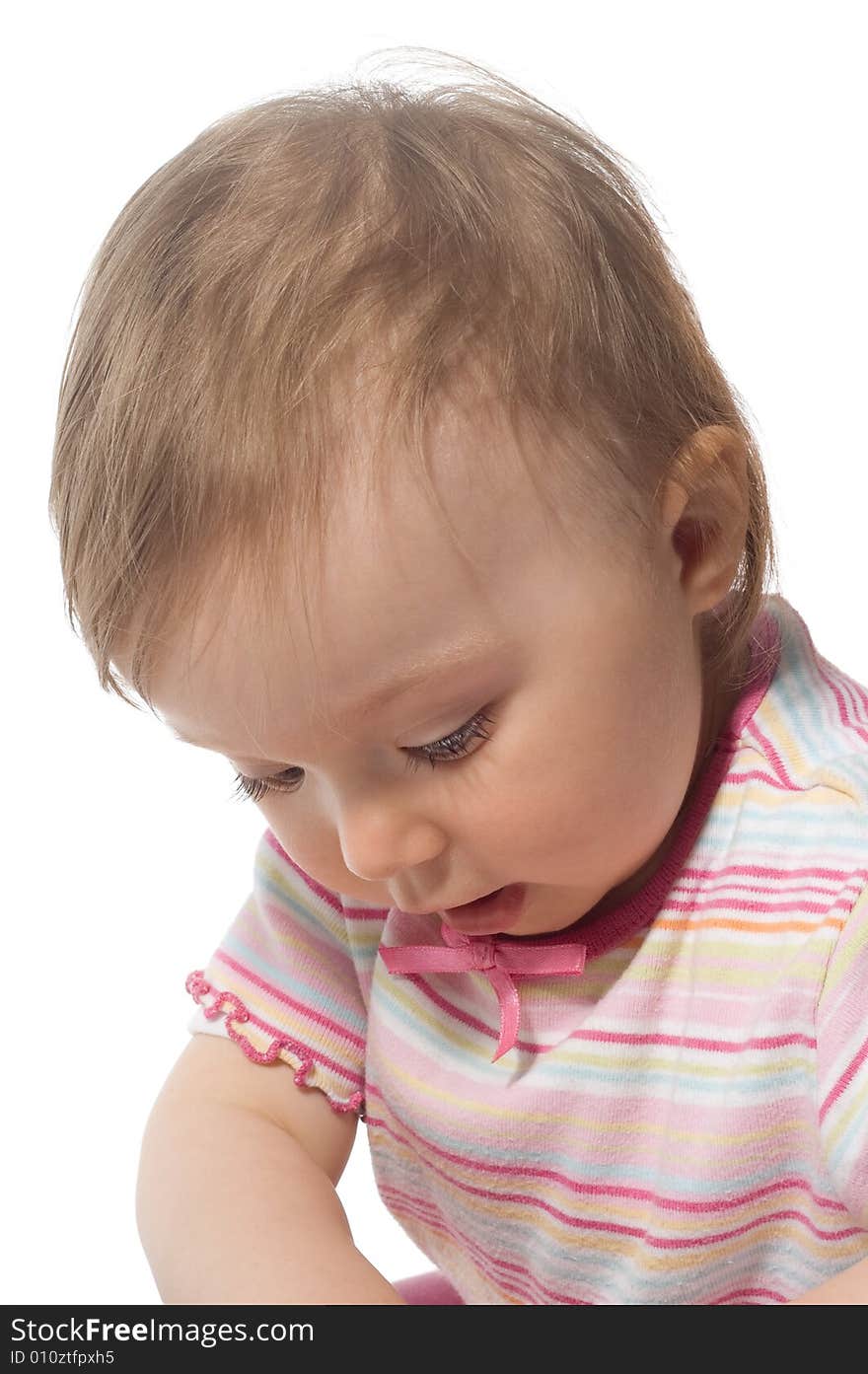 Active baby girl on white background. Active baby girl on white background