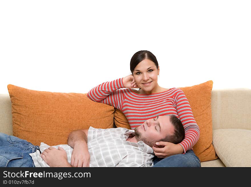 Happy family sitting on sofa. Happy family sitting on sofa