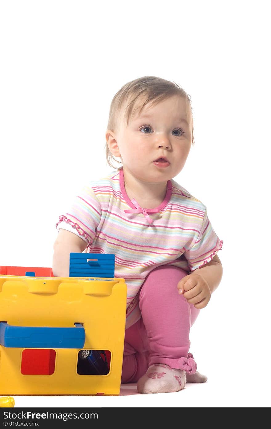 Active baby girl on white background. Active baby girl on white background