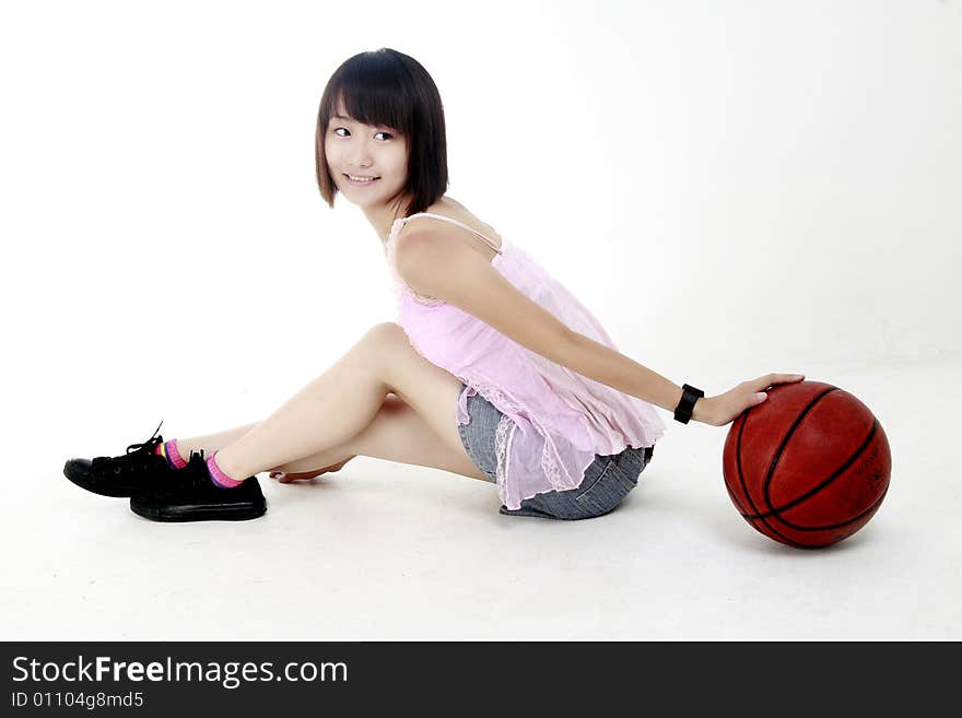 A Chinese girl and basketball. A Chinese girl and basketball.