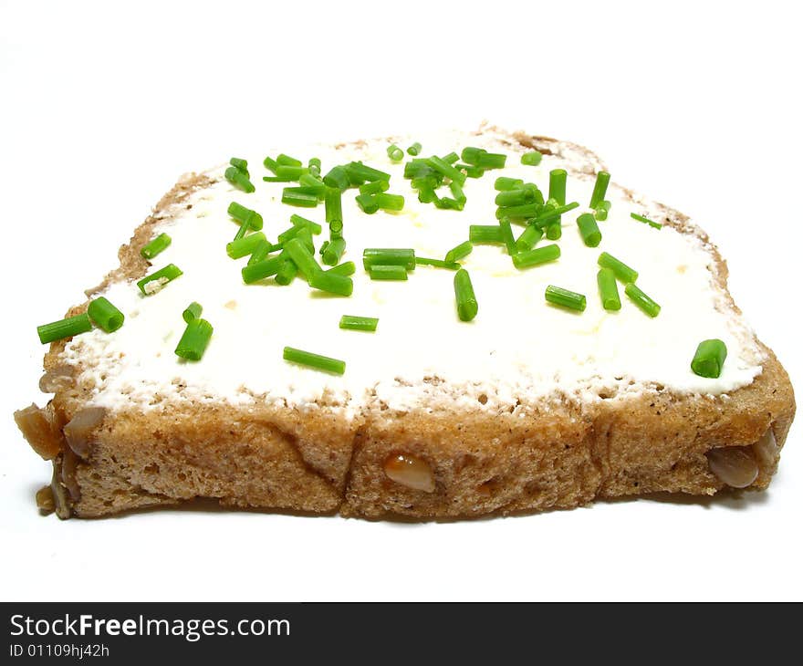 Detail bread with butter and fresh vegetable. Detail bread with butter and fresh vegetable