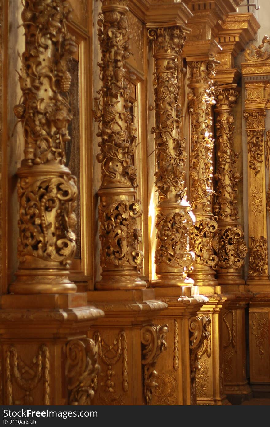 Carved columns is located in a temple