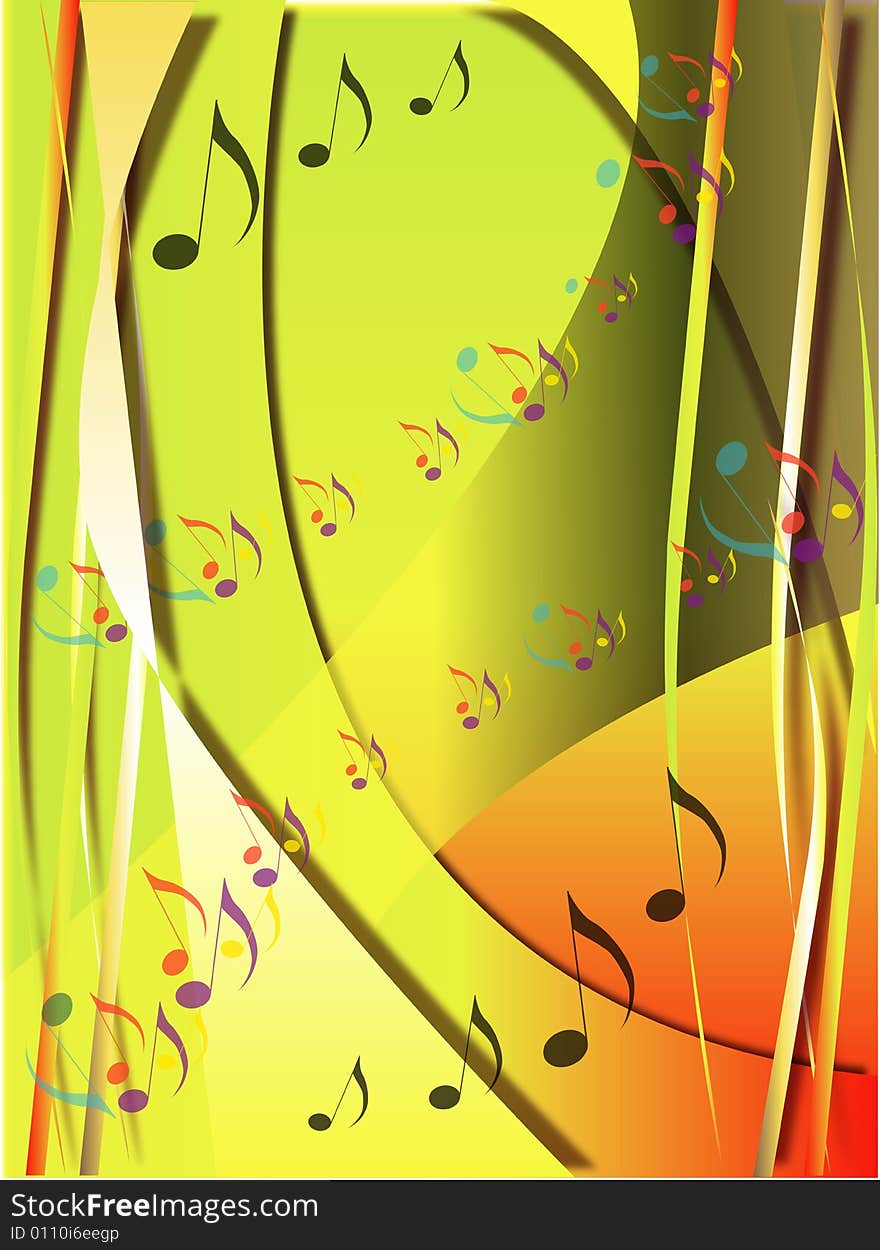 Cheerful notes in dance  background  yellow. Cheerful notes in dance  background  yellow