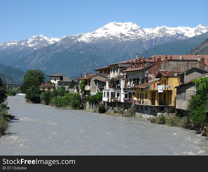 Italian Alpine River Village