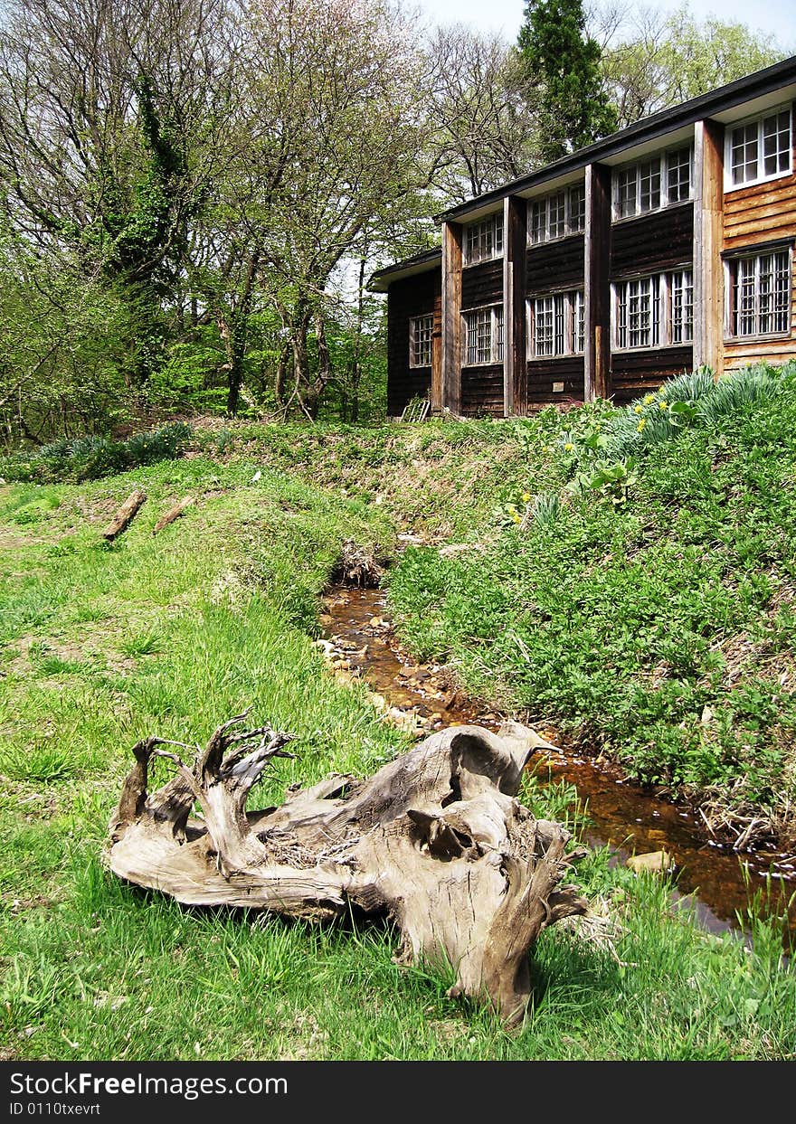 Old house with stream in Japan