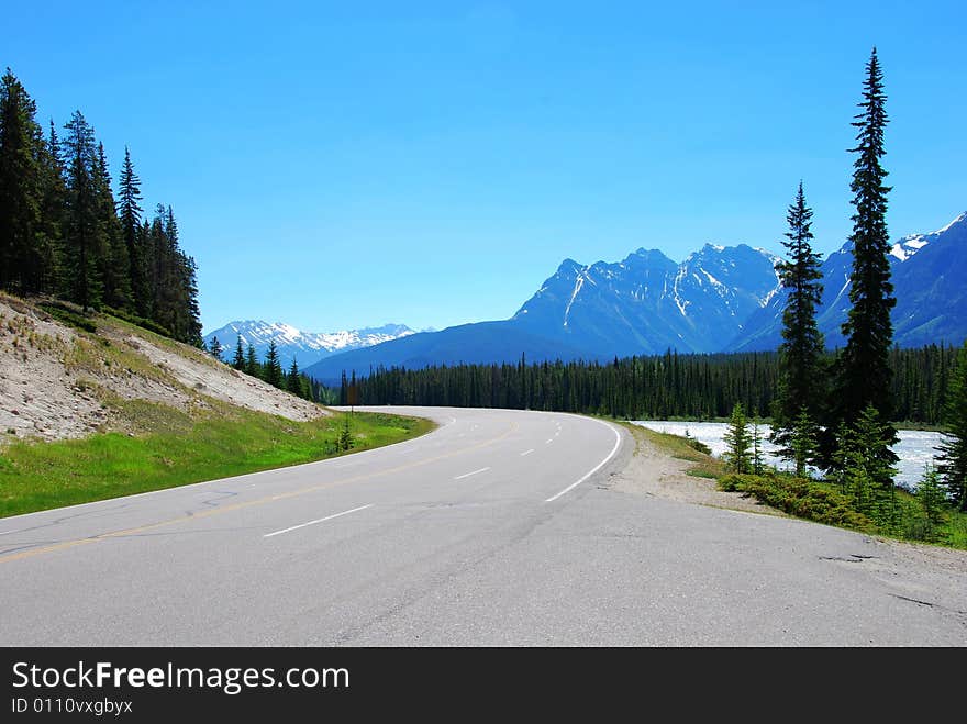 Road near Columbia Glacier in Rockies Icefield National Park