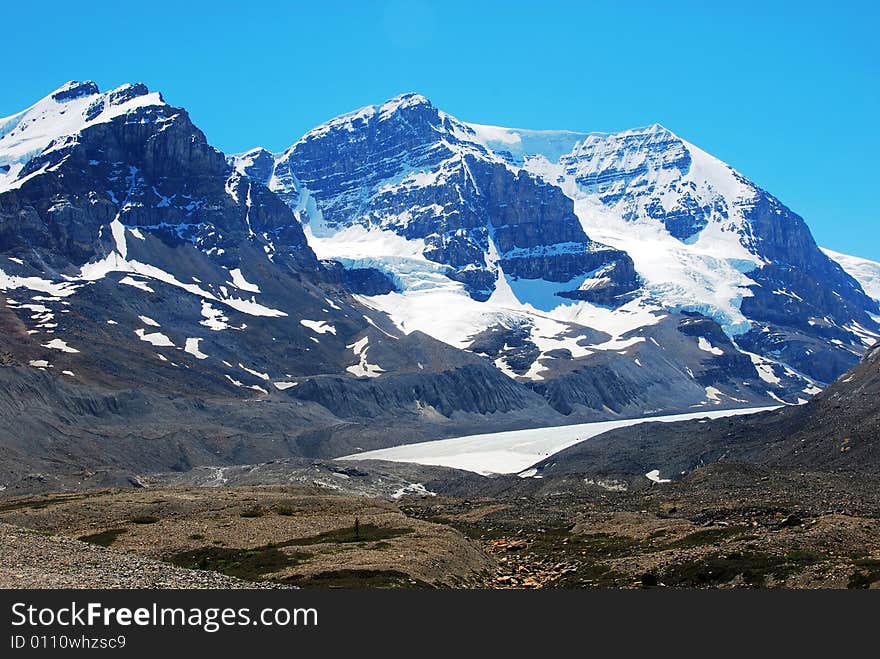 Snow mountain near Columbia Glacier in Rockies Icefield National Park