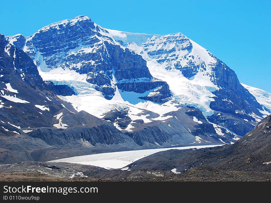 Snow mountain near Columbia Glacier in Rockies Icefield National Park