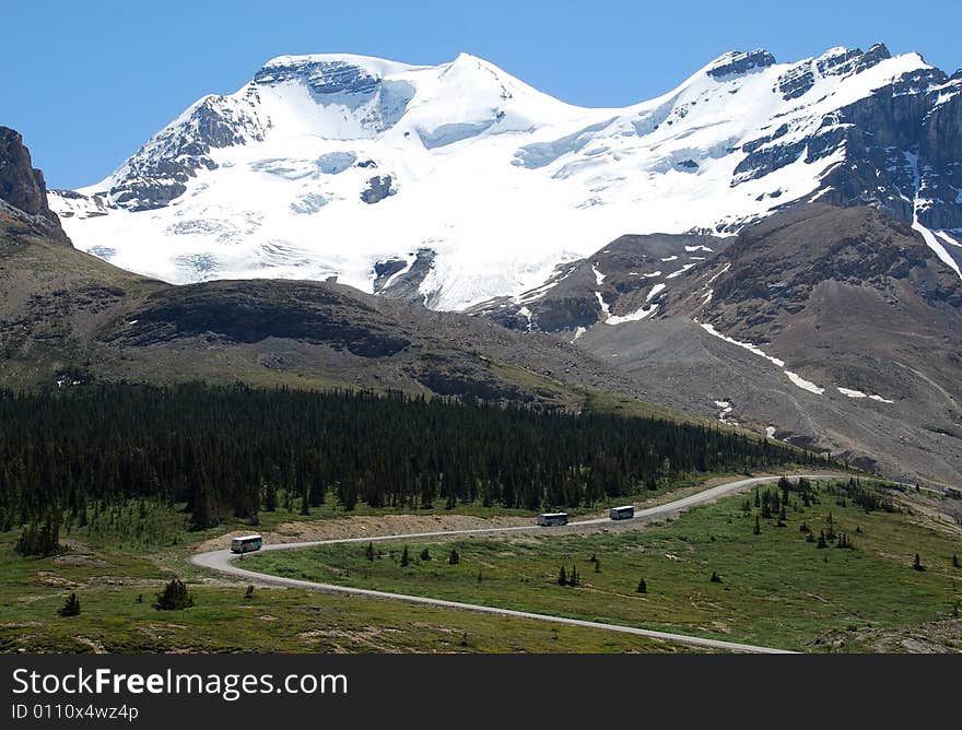 Snow mountain near Columbia Glacier in Rockies Icefield National Park