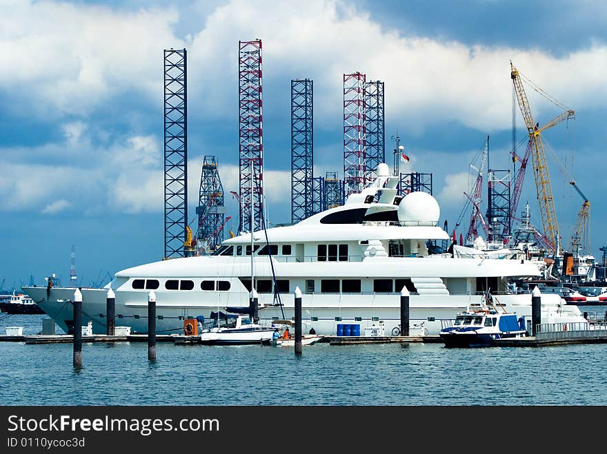 Beautiful habor view wth blue sky and luxury yacht in tropical country