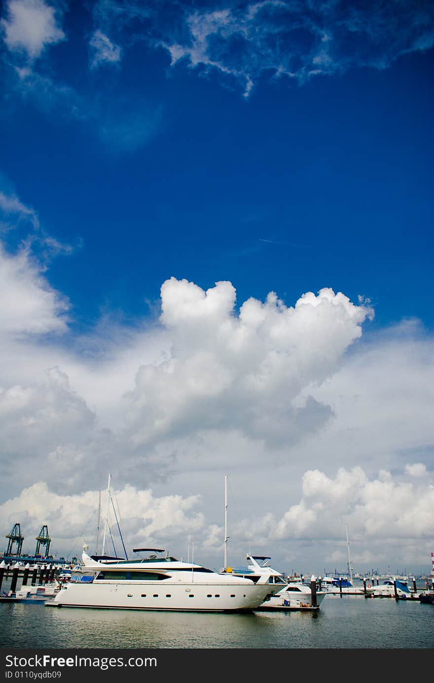 Beautiful habor view wth blue sky and luxury yacht in tropical country