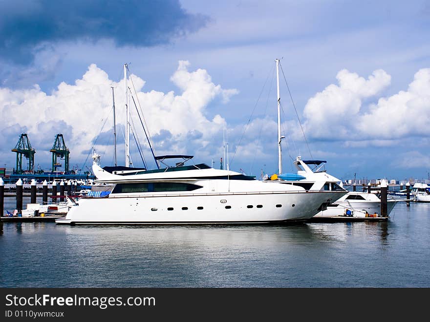 Beautiful habor view wth blue sky and luxury yacht in tropical country