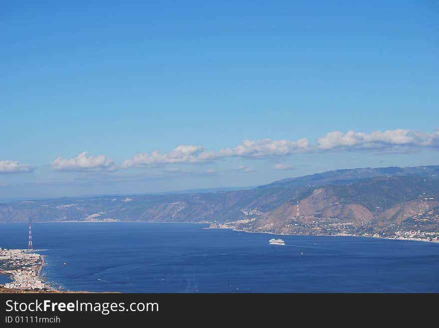 A view of Messina canal (Stretto di Messina) between Sicily and Calabria