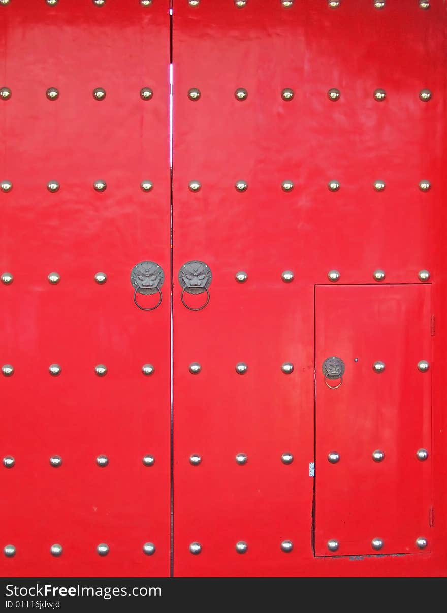 Door and Doornail of a temple in Shenyang City, china. Door and Doornail of a temple in Shenyang City, china