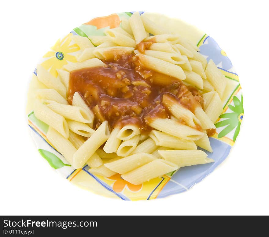 Macaroni with sauce in plate