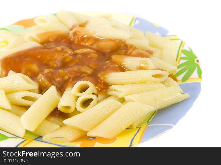 Macaroni with sauce in plate