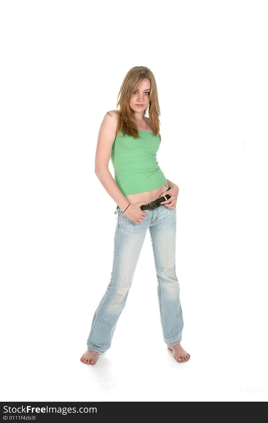 Pretty woman in low rise jeans