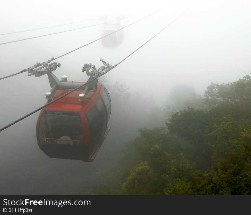 Overhead cabin car movies in the fog