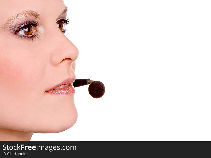 Girl with headset on white background