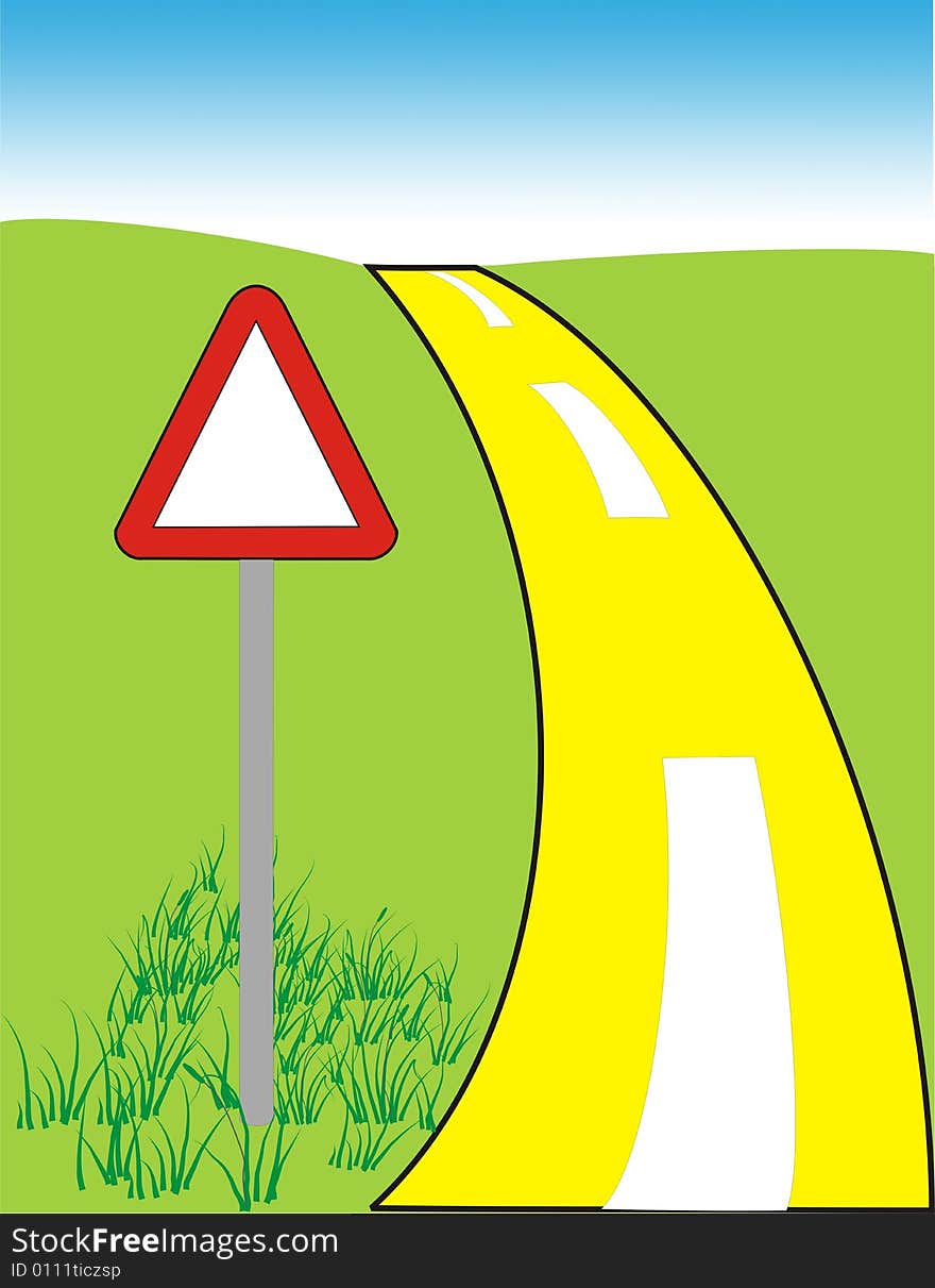 Blank sign and road with grass, field and sky. Blank sign and road with grass, field and sky.