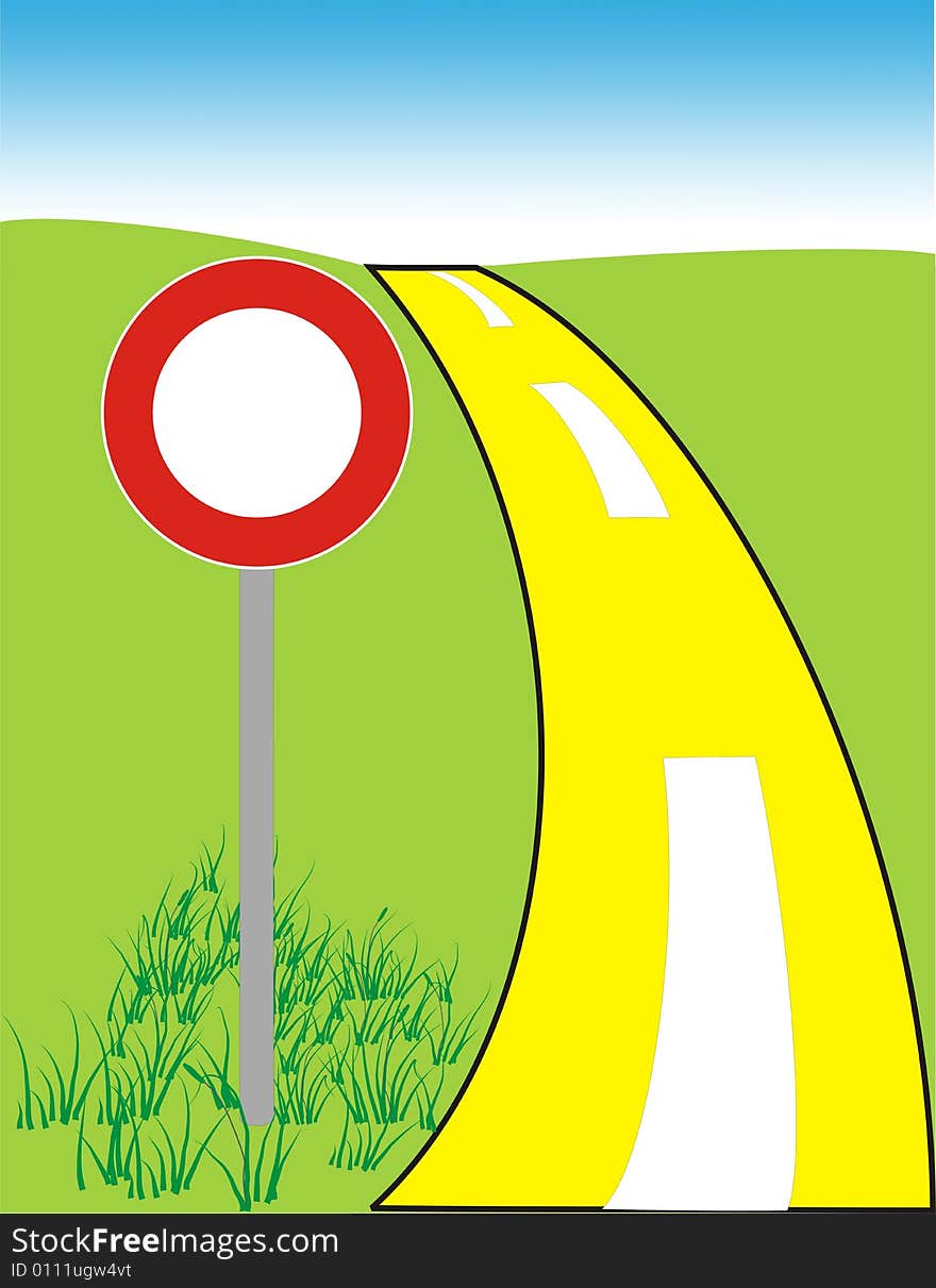 Blank sign and road with grass, fields and sky. Blank sign and road with grass, fields and sky.