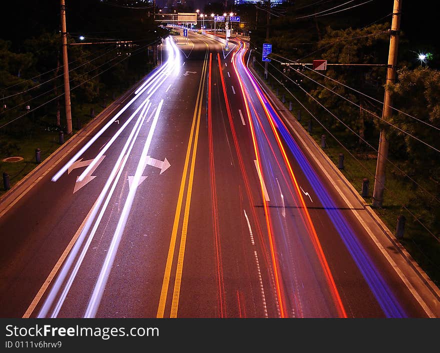 Beijing , lamp light in summer are also very charming , river bank inverted image, is reflecting florid lamp light. Beijing , lamp light in summer are also very charming , river bank inverted image, is reflecting florid lamp light