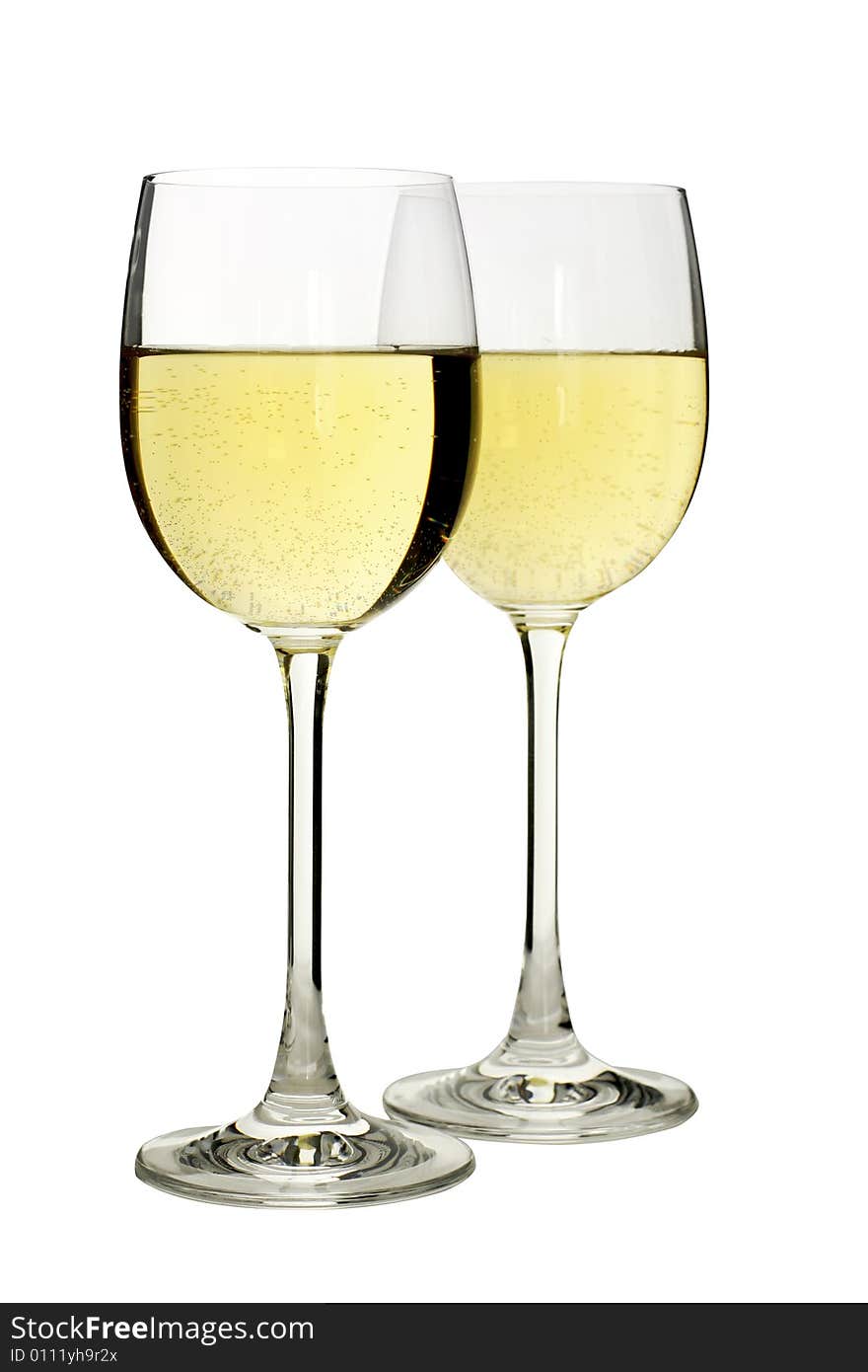 Two glasses of white and red wine, isolated on a white background. Two glasses of white and red wine, isolated on a white background