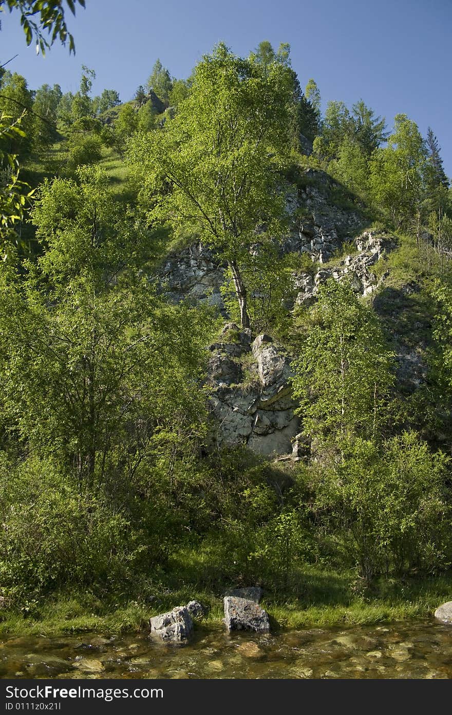 Mountain near the river Sludyanka in Irkutsk region