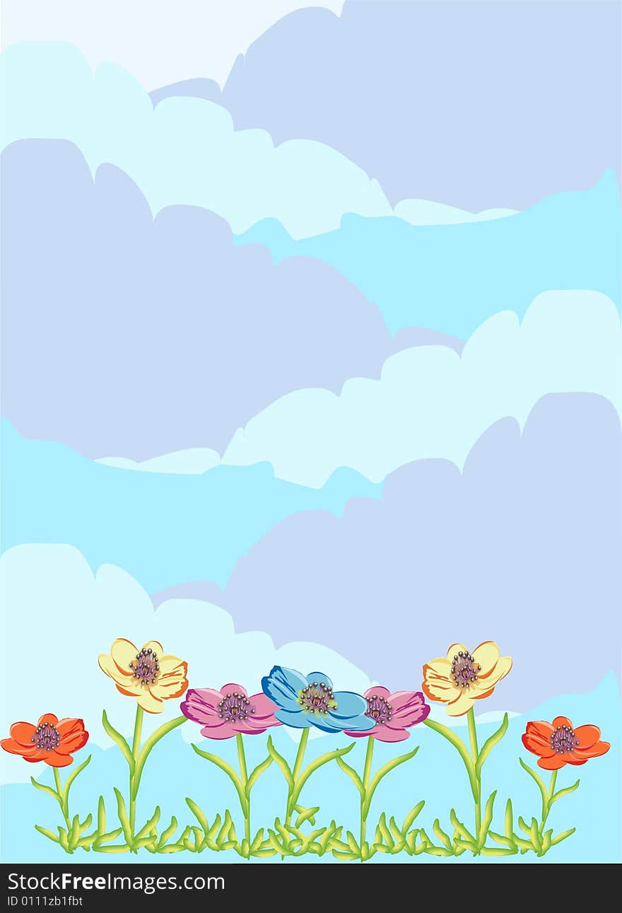 Illustration of flowers and sky