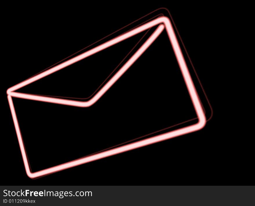 Red neon envelope with slim red shadow on black background. Red neon envelope with slim red shadow on black background