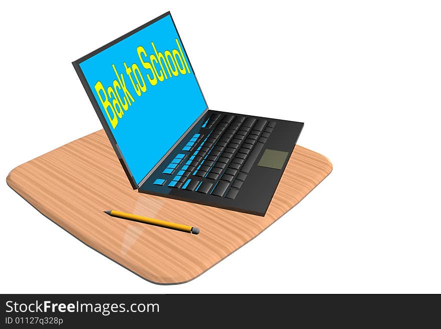 School desk with laptop computer and pencil. School desk with laptop computer and pencil