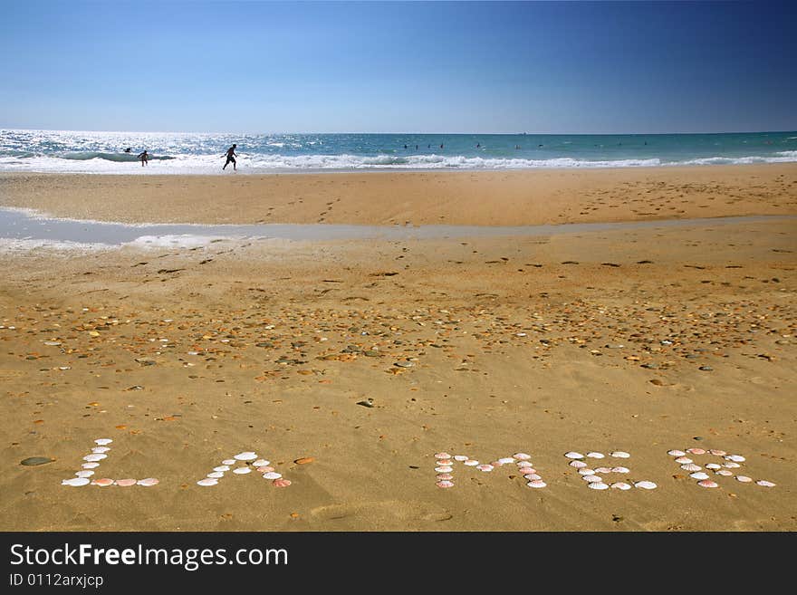 People running on the beach in France, Atlantic ocean shore. People running on the beach in France, Atlantic ocean shore