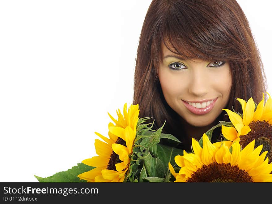 Sexy woman with sunflowers