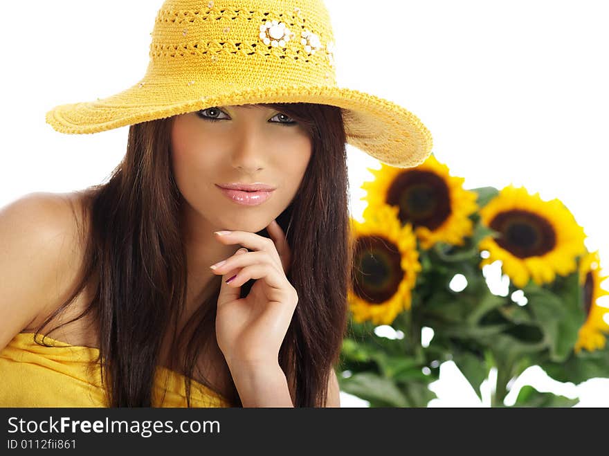 Sexy woman with sunflowers