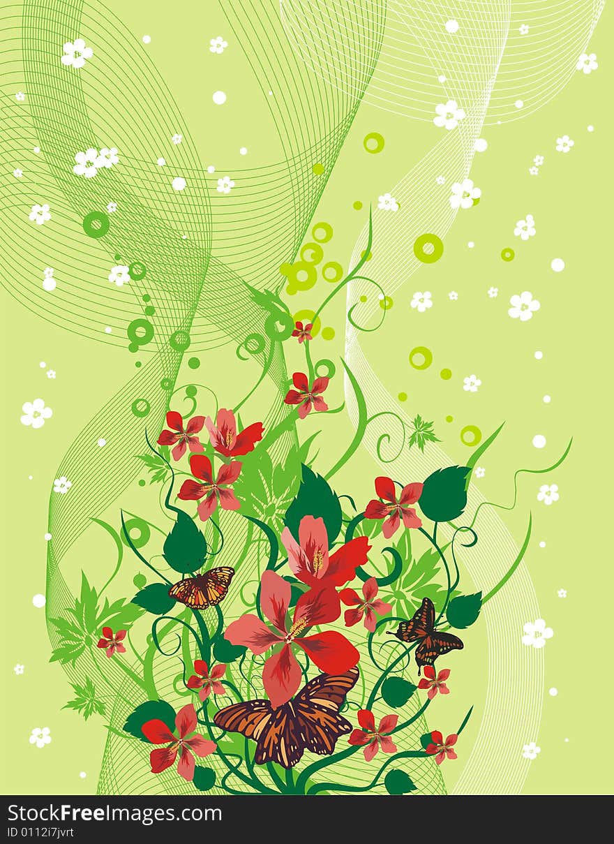 Floral background with butterflies, vector illustration series. Floral background with butterflies, vector illustration series.