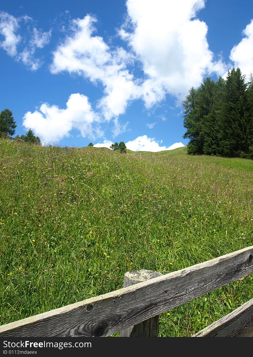 An idyllic landscape in Gardena valley. An idyllic landscape in Gardena valley