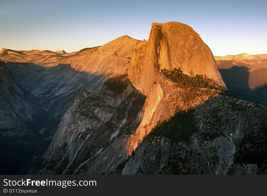 Half Doom in Spring Sunset, viewed from Glacier Point, Yosemite National Park, California. Half Doom in Spring Sunset, viewed from Glacier Point, Yosemite National Park, California