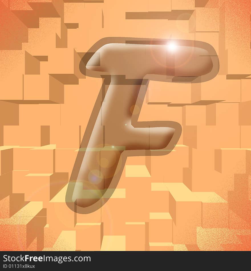 Computer generated illustration of the letter F. Computer generated illustration of the letter F